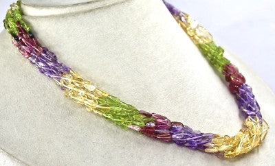 Peridot Citrine Tourmaline Gemstone Necklace 313 Ct Multi-color Beads 8 Line