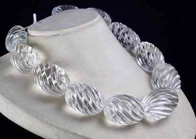 Certified Natural White Rock Crystal Quartz 2965 Ct Carved Oval Bead For Women