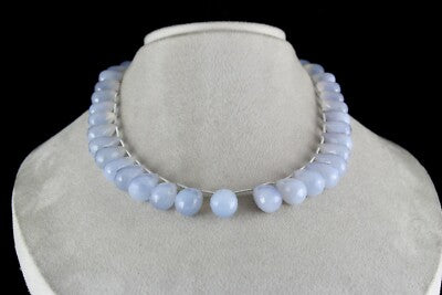 Natural Blue Chalcedony Teardrop Beads Necklace 438ct Gemstone Fine Jewelry