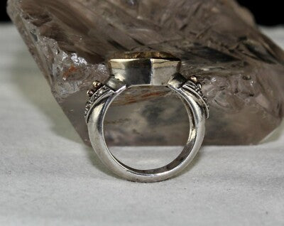 Vintage Natural Yellow Citrine 10ct Heart Cut Diamond 18k Silver Ring