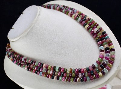 Certified Natural Vintage 737ct Multi Tourmaline Melon Engraved Beaded Necklace