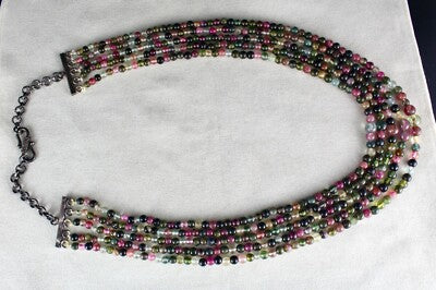 Certified Multi Tourmaline Beads Necklace 633 Ct Sterling Silver Clasp
