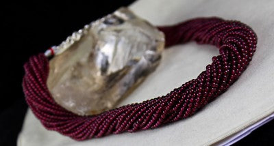 Natural Garnet Round Beaded 25 L 960 Ct Pink Gemstone Sterling Silver Necklace