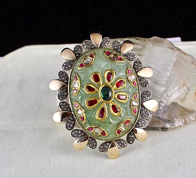 Certified Victorian Natural Emerald 10ct Quartz Ruby Sterling Silver Pendant