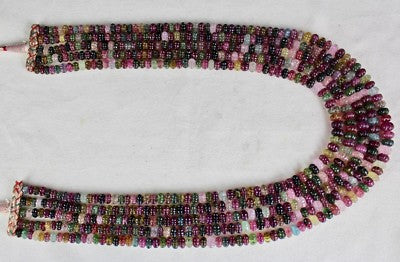 Certified Natural Multi Tourmaline Melon Carved 5 Line 828 Ct Beads Necklace