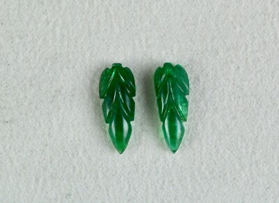 Zambia Natural Emerald Carved Leaves Pair 3.78ct Gemstone Earring Pair