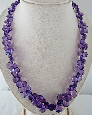 Certified Natural Amethyst 498ct Beads Teardrops Sterling Silver Party Necklace