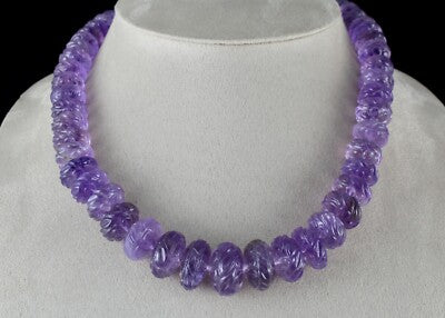 Certified Natural Amethyst 765 Ct Beads Sterling Silver Antique Necklace