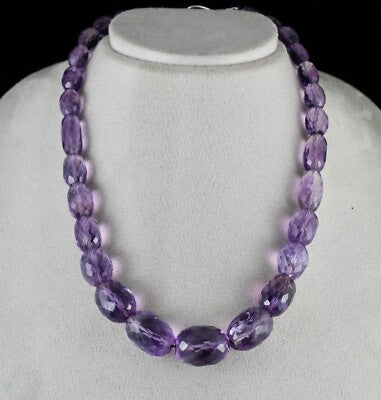 Natural Brazilian Amethyst Faceted Gemstone Necklace 582 Ct Beads Long
