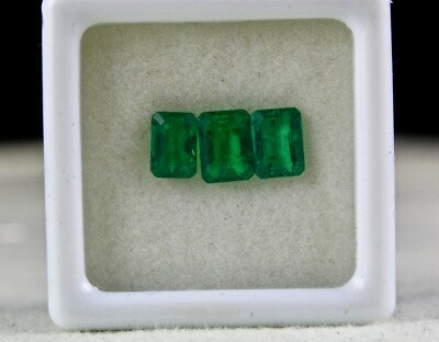 Certified 6x4mm Natural Emerald Octagon Cut 3pcs 1.64ct Gemstone Ring Wedding