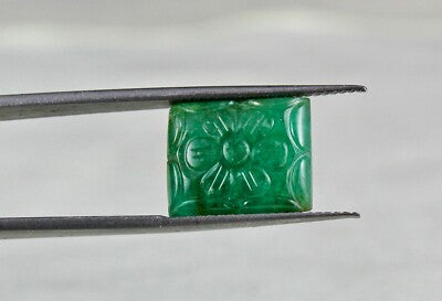 Natural Emerald 6.37 Ct Carved Rectangle Gemstone For Ring Pendant Brooch