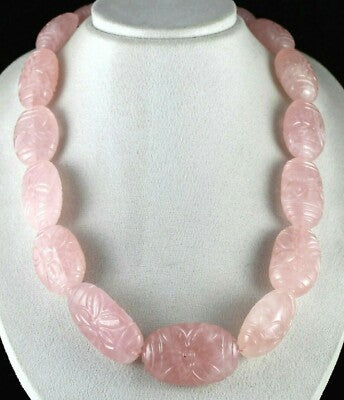 Certified Rare Big Rose Quartz 2027ct Carved Beads Sterling Silver Necklace