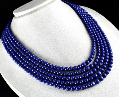 Certified Natural Blue Lapis Lazuli 851 Ct Beads Round 9mm Gemstone Necklace