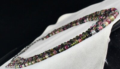Certified Multi Tourmaline Beads Necklace 633 Ct Sterling Silver Clasp