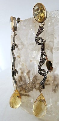 Certified Victorian Yellow Citrine 10ct Natural Diamond Sterling Silver Earrings
