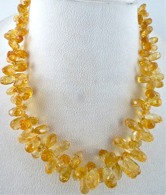 Natural Citrine Teardrop Bead Necklace 484 Ct Gemstone Sterling Silver Fashion