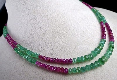 Certified Natural Colombian Emerald Ruby Faceted Beads 89.3 Ct Necklace
