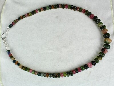 Certified Natural Multi Tourmaline 353ct Melon Carved Sterling Silver Necklace