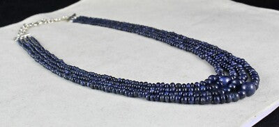 Certified Natural Blue Sapphire Round Beads 382 Ct Sterling Silver Necklace