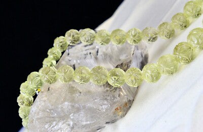 Certified Natural Lemon Quartz 496ct Carved Semi Precious Gemstone Necklace