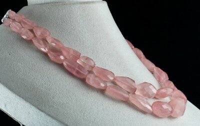 Natural Rose Quartz 683 Ct Beaded Necklace 2 Line Nugget Gemstone Strings