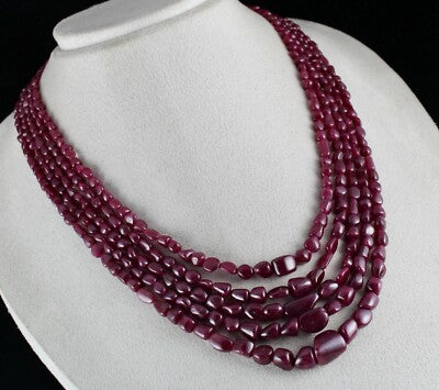 Certified Natural Untreated Ruby Beads Uneven Tumble Necklace 715ct Gemstone