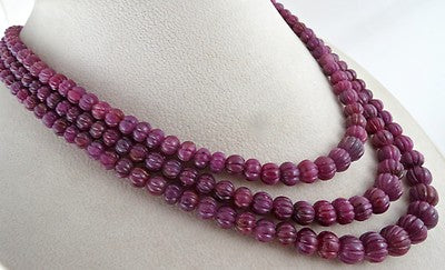 Certified Estate Natural Unheat Ruby 621ct Melon Beads Necklace For Women