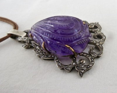 Certified Antique Old Amethyst 139ct Natural Diamond Victorian Pendant 18k Gold