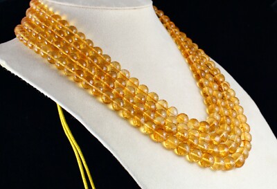 Natural Yellow Citrine 1446 Ct Faceted Round Beads Necklace Gemstone For Women