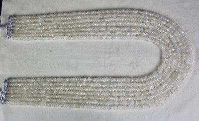 Natural Rainbow Moonstone Necklace 850 Ct Faceted Round Beads 7l White Gemstone