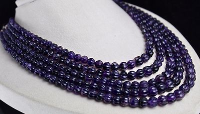 Vintage Natural Amethyst 778 Ct Carved Melon Beads Purple Gemstone Necklace