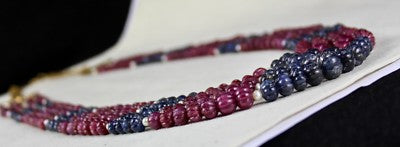 Certified Natural Blue Sapphire Ruby 755ct Melon Beads Gemstone Pearl Necklace