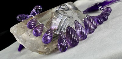 Certified Natural Amethyst Teardrop Carved 15pc Necklace 306ct Hanging Design