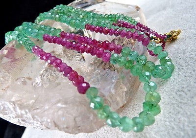 Certified Natural Colombian Emerald Ruby Faceted Beads 89.3 Ct Necklace