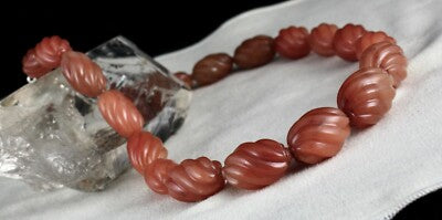Orange Quartz Carved Beads 856 Ct Sterling Silver Necklace Gemstone