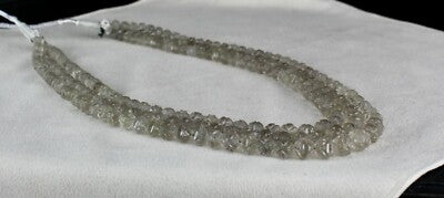 Natural Smoky Quartz Necklace Carved 410ct Gemstone Antique 3 Line Beads