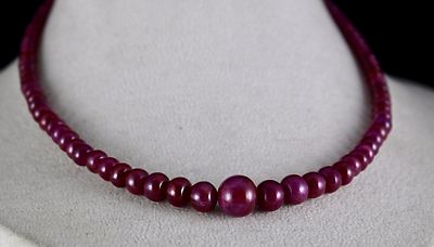 Certified Natural Ruby Necklace Round Beads 216 Ct Sterling Silver Clasp