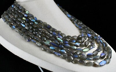 Certified Natural Black Labradorite Faceted Tumble 1782 Ct Gemstone Necklace