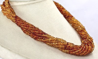 10 Line Natural Citrine Beads Necklace 680ct Sterling Silver Fashion Jewelry