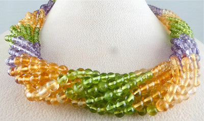Natural Peridot 696ct Citrine Amethyst Round Beads Fashion Necklace For Women