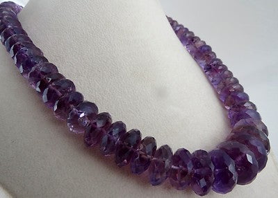925 Ct Natural Amethyst Beads Faceted Gemstone Sterling Silver Necklace
