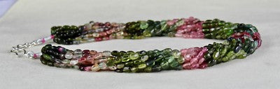 Certified Natural Multi Tourmaline 650ct Beads Cabochon Sterling Silver Necklace