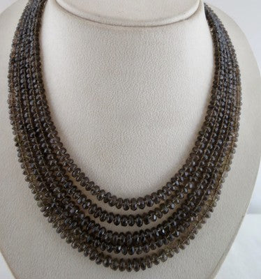 Natural Black Smoky Quartz Faceted Round 480 Ct Bead Fashion Necklace