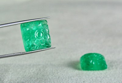 Certified Natural Emerald Mughal Engraved 15mm Square 28.70 Ct Earring
