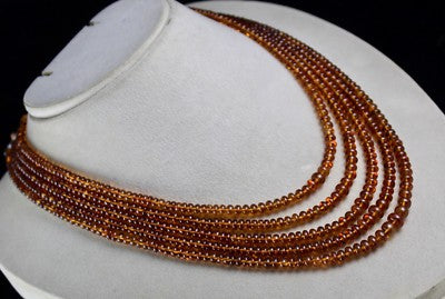 Natural Hessonite Garnet 566ct Beads 5 Line Round Semi Precious Necklace