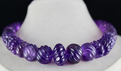 Certified Amethyst 1315ct Carved Melon Necklace Natural Gemstone Sterling Silver