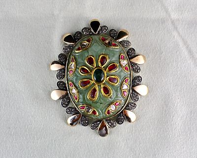 Certified Victorian Natural Emerald 10ct Quartz Ruby Sterling Silver Pendant