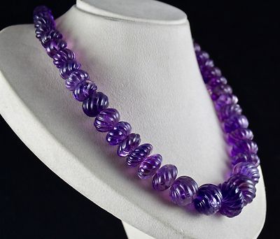 Certified Amethyst 1315ct Carved Melon Necklace Natural Gemstone Sterling Silver