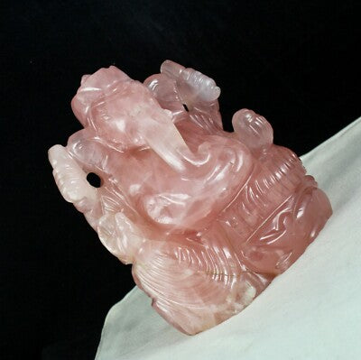 Certified 6" Natural Rose Quartz 10200ct Lord Ganesha Gemstone Statue Figure