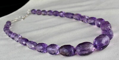 Natural Brazilian Amethyst Faceted Gemstone Necklace 582 Ct Beads Long